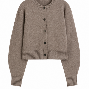 Heather Taupe Boxy Cropped Cardigan with Drop Shoulders