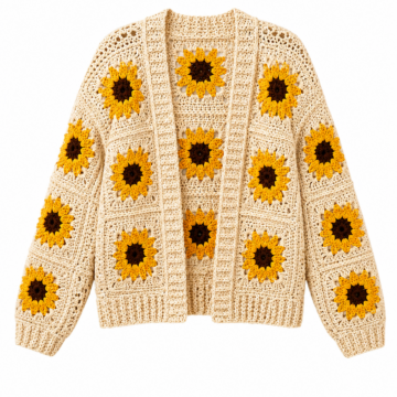 Cream Crocheted Sunflower Granny Square Cardigan