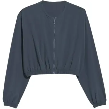 Dark Blue-Grey Cropped Zip-Up Oversized Jacket