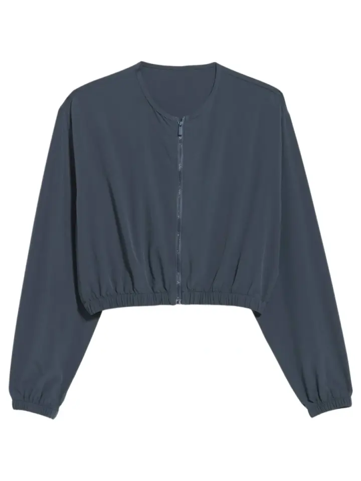 Dark Blue-Grey Cropped Zip-Up Oversized Jacket
