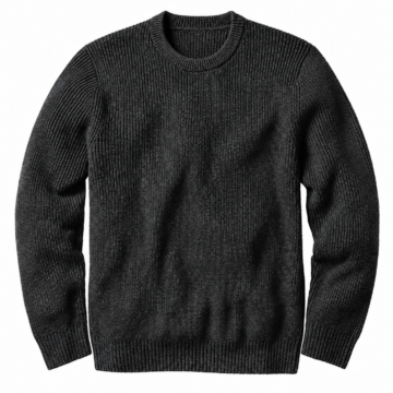 Charcoal Grey Ribbed Knit Sweater with Crew Neck