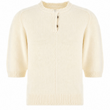Cream Henley Pointelle Knit Top