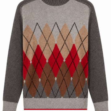 Light Grey Argyle Pattern Long Sleeve Pullover Sweater