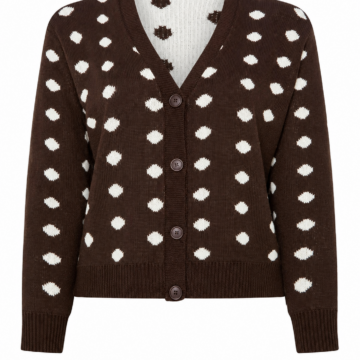 Dark Brown Polka Dot V-Neck Cardigan