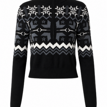 Black Slim Fit Knit Sweater with Geometric Winter Pattern