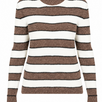 Brown and Off-White Striped Crew Neck Sweater
