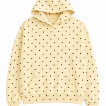 Pale Yellow Pullover Hoodie with Polka Dot Pattern