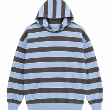 Light Blue and Charcoal Striped Pullover Hoodie