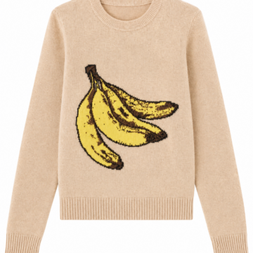 Beige Banana Graphic Knit Sweater with Crew Neck