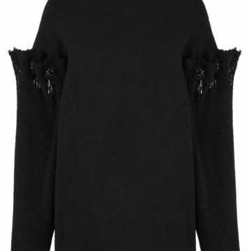 Black Relaxed Crew Neck Sweater with Cut-Out Sleeves